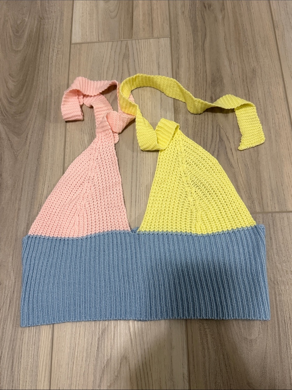 Knit Halter Top in Pink, Yellow & Blue